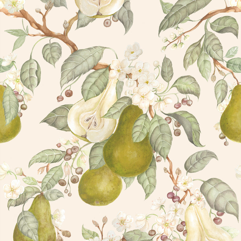  Wallpaper - Pear Orchard  1.4m Wide Width Wallpaer (By the Metre) Cream Voyage Maison