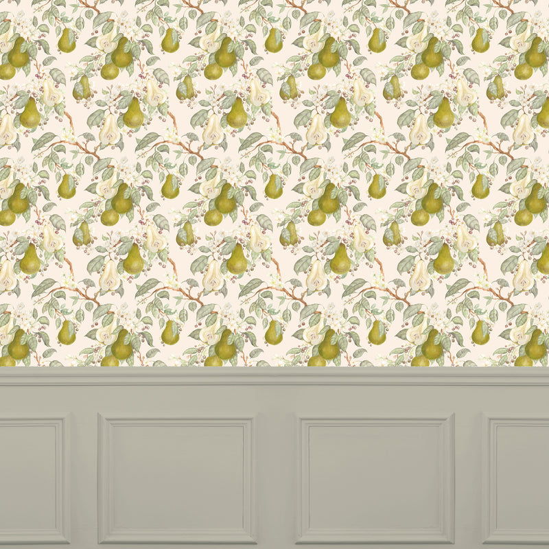  Wallpaper - Pear Orchard  1.4m Wide Width Wallpaer (By the Metre) Cream Voyage Maison