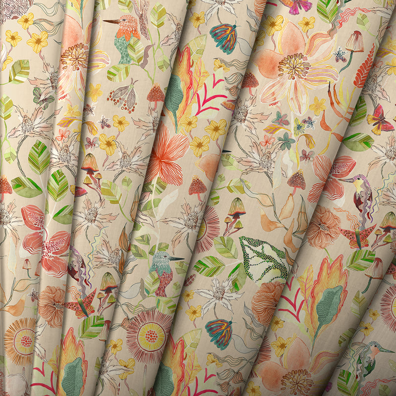 Floral Orange Fabric - Primrose Printed Cotton Fabric (By The Metre) Apricot Voyage Maison