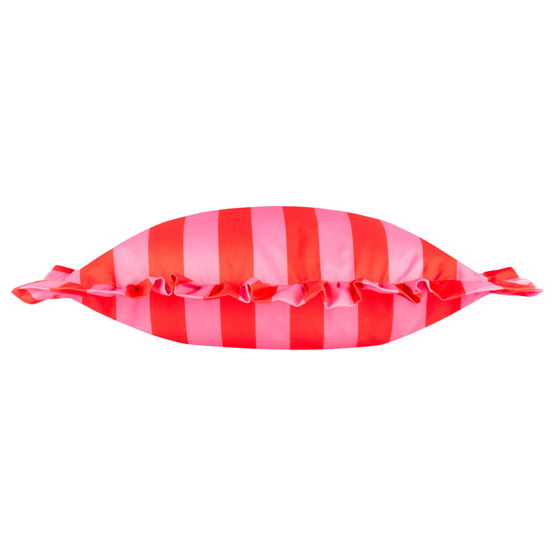  Cushions - Palm Royale Stripe Ruffle Printed Outdoor Cushion Cover Pink/Red Furn