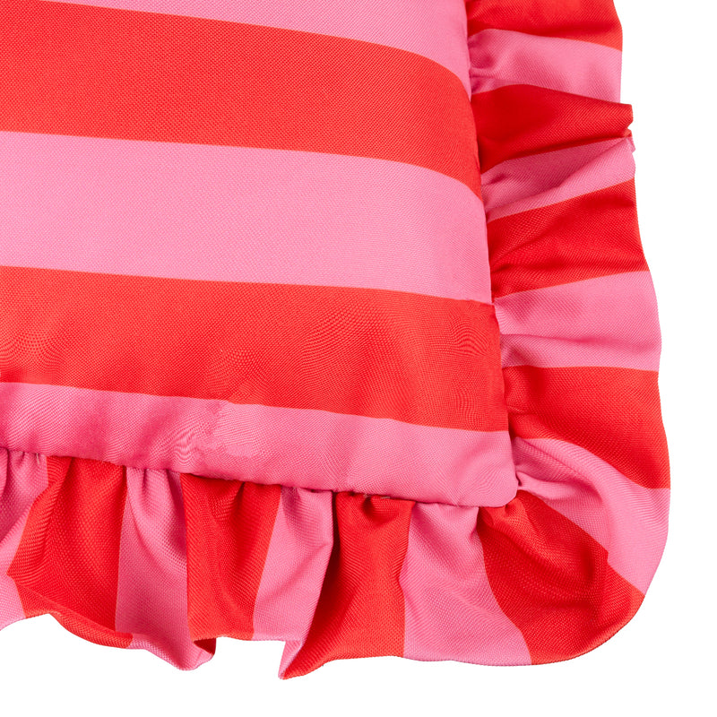  Cushions - Palm Royale Stripe Ruffle Printed Outdoor Cushion Cover Pink/Red Furn