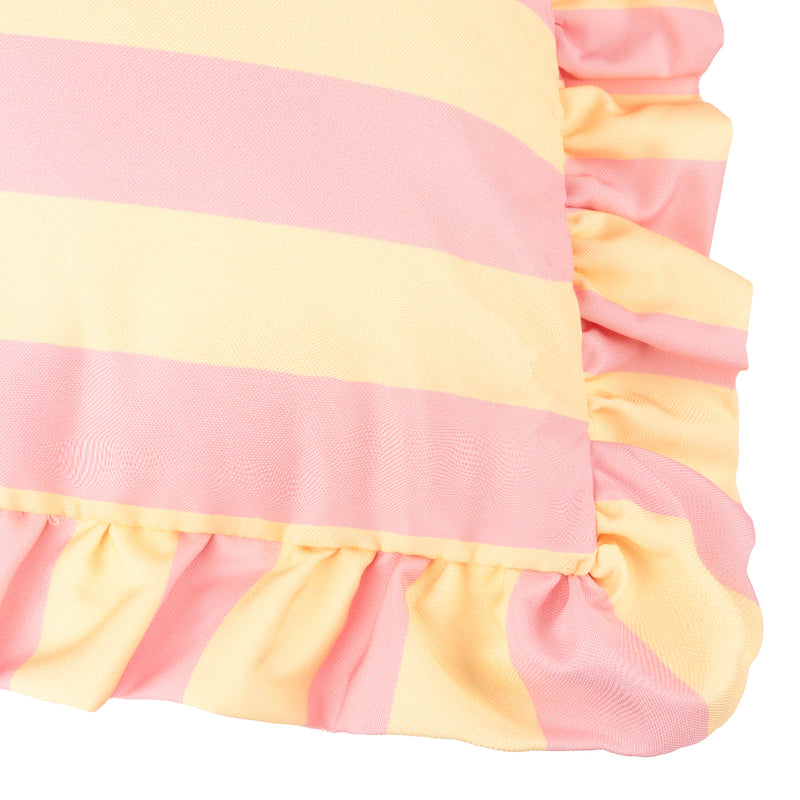  Cushions - Palm Royale Stripe Ruffle Printed Outdoor Cushion Cover Pink/Yellow Furn
