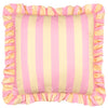 Striped Pink Cushions - Palm Royale Stripe Ruffle Printed Outdoor Cushion Cover Pink/Yellow Furn