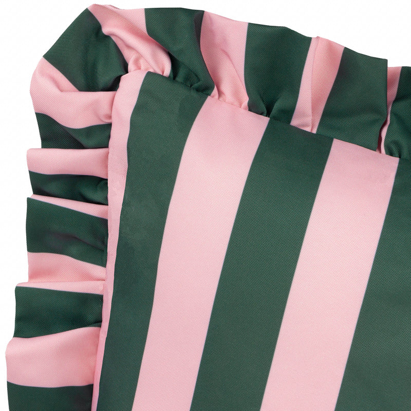  Cushions - Palm Royale Stripe Ruffle Outdoor Cushion Cover Pink/Green furn.