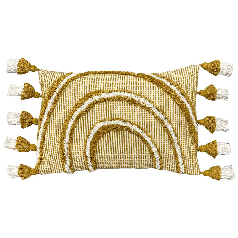 furn. Rainbow Tuft Tasselled Cushion Cover in Ochre