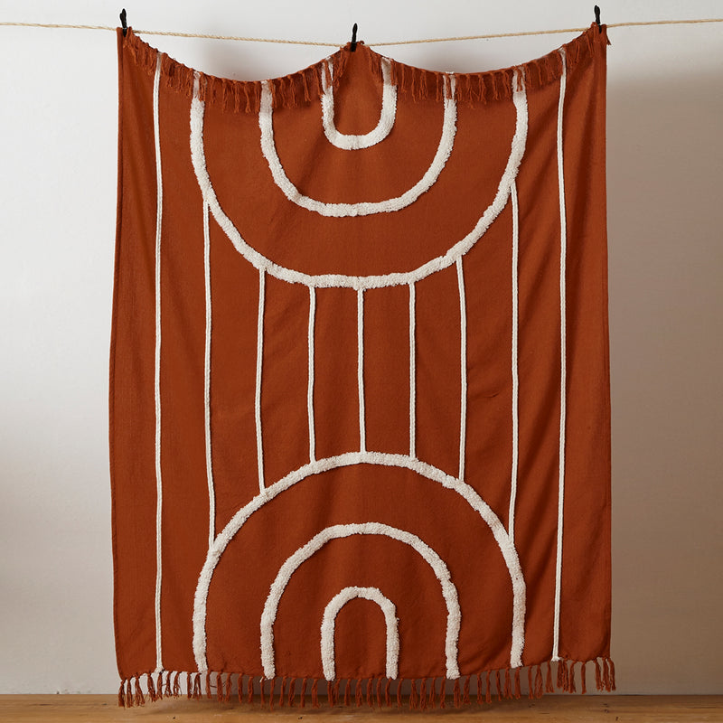 furn. Rainbow Tuft Tasselled Throw in Brick