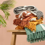 furn. Rainbow Tuft Tasselled Throw in Grey