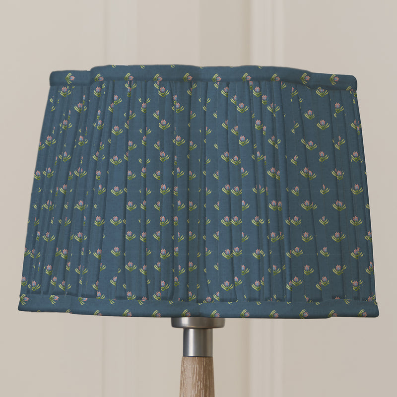 Floral Blue Lighting - Raja Pleated Scalloped Lamp Shade Denim Voyage Maison