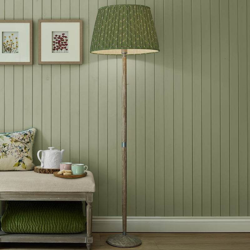 Raja Pleated Tapered & Solensis Complete Floor Lamp Grey Wash/Sage