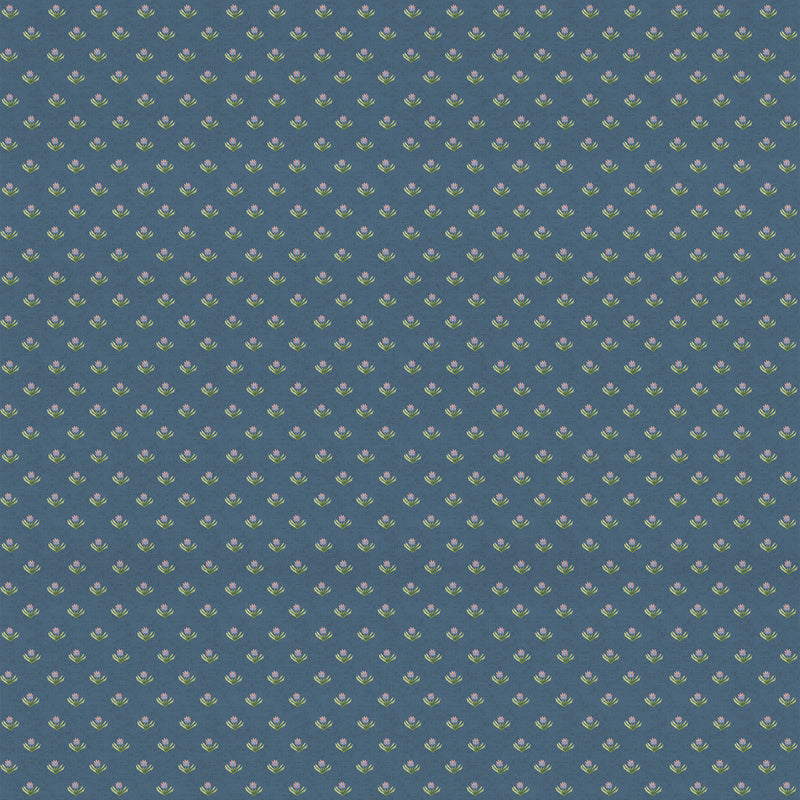 Floral Blue Fabric - Raja Printed Cotton Fabric (By The Metre) Denim Voyage Maison