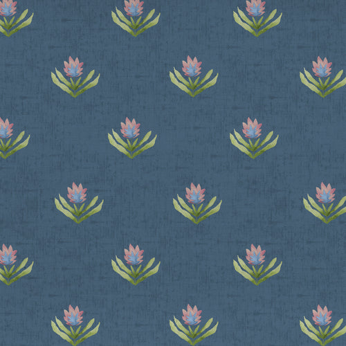 Floral Blue Fabric - Raja Printed Cotton Fabric (By The Metre) Denim Voyage Maison