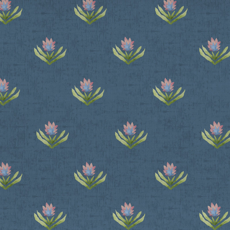 Floral Blue Fabric - Raja Printed Cotton Fabric (By The Metre) Denim Voyage Maison