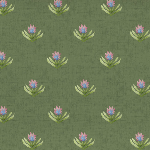 Floral Green Fabric - Raja Printed Cotton Fabric (By The Metre) Sage Voyage Maison