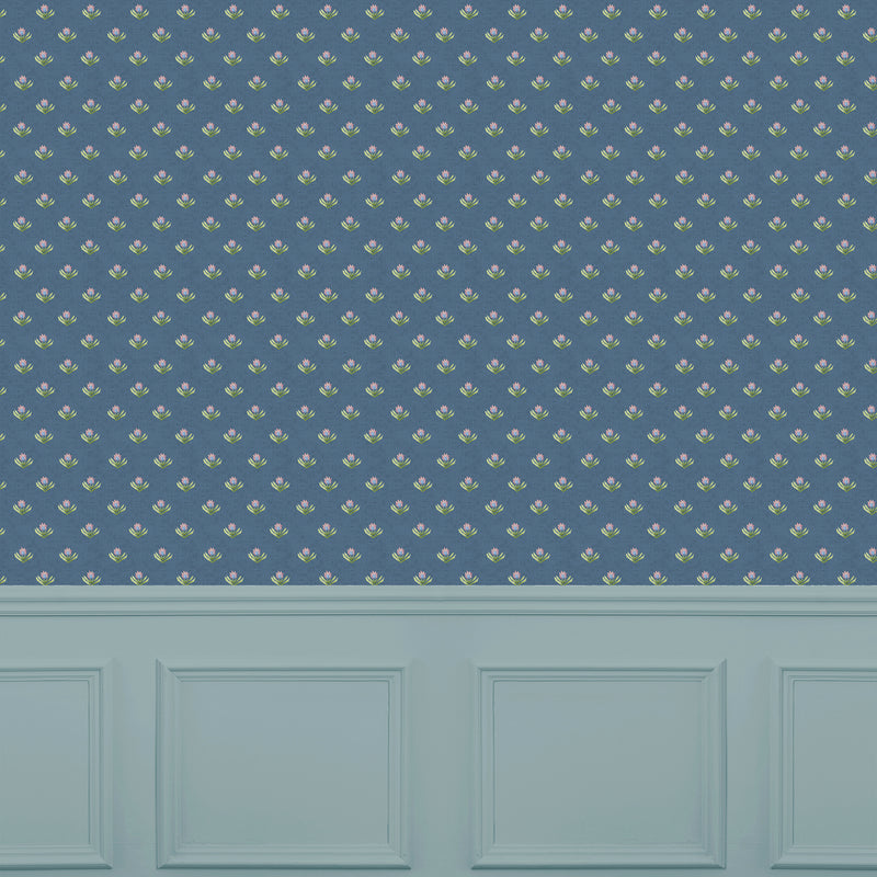 Floral Blue Wallpaper - Raja  1.4m Wide Width Wallpaper (By The Metre) Denim Voyage Maison