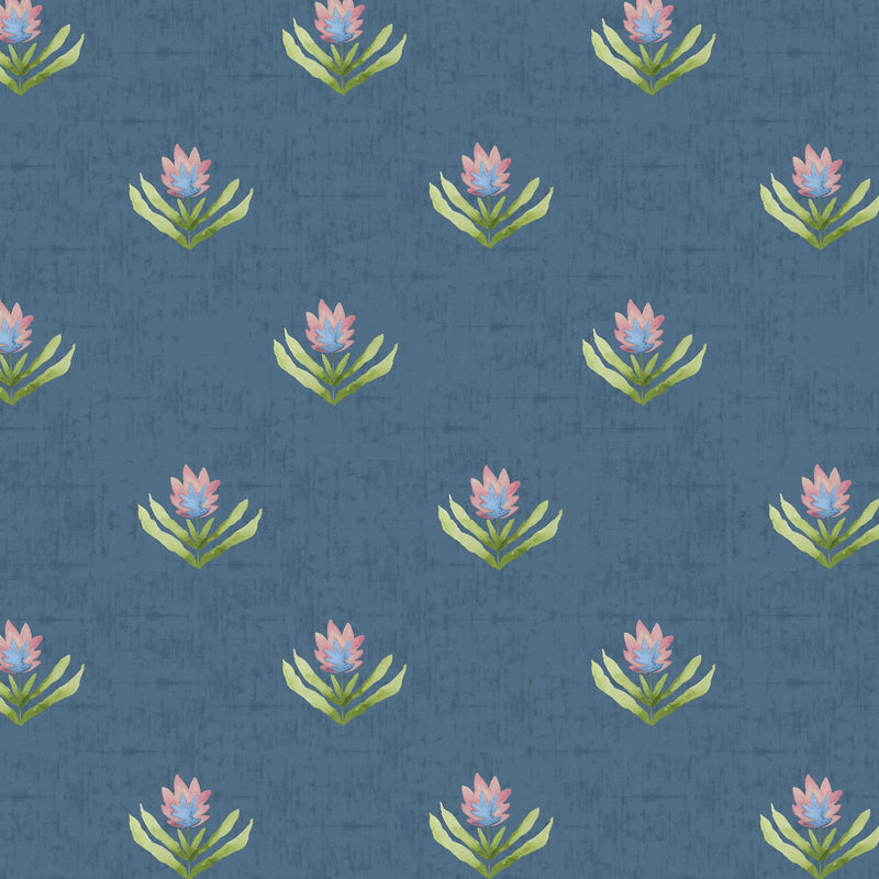 Floral Blue Wallpaper - Raja  1.4m Wide Width Wallpaper (By The Metre) Denim Voyage Maison