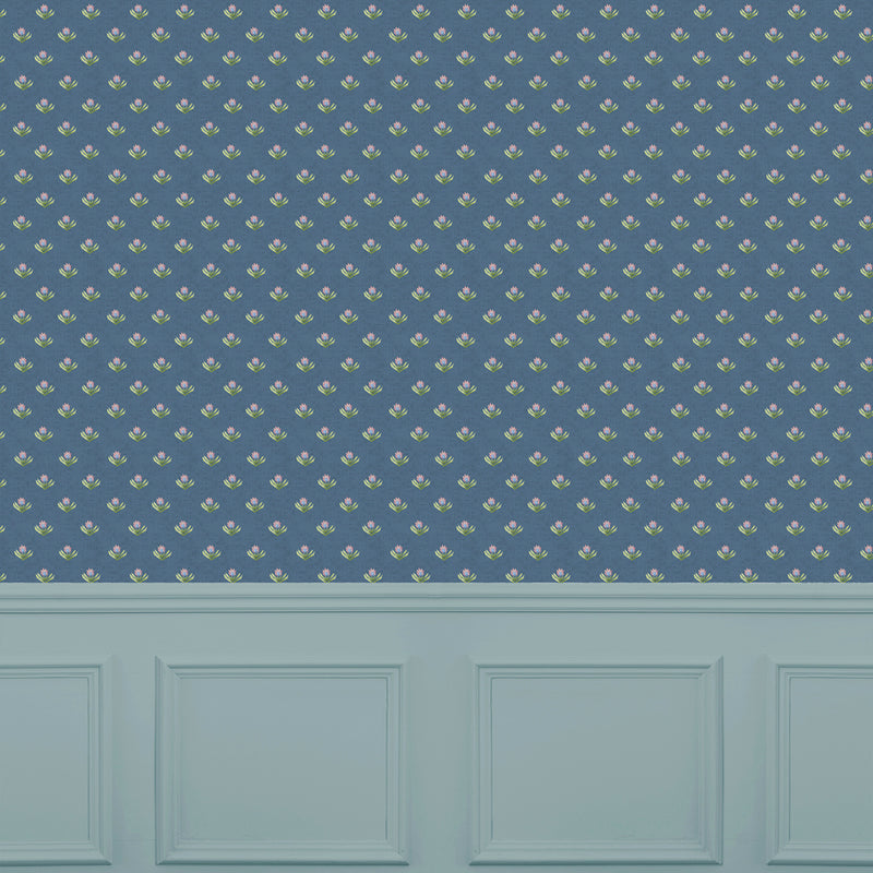 Floral Blue Wallpaper - Raja  1.4m Wide Width Wallpaper (By The Metre) Denim Voyage Maison