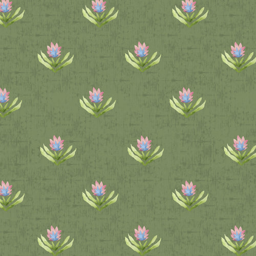 Floral Green Wallpaper - Raja  1.4m Wide Width Wallpaper (By The Metre) Sage Voyage Maison