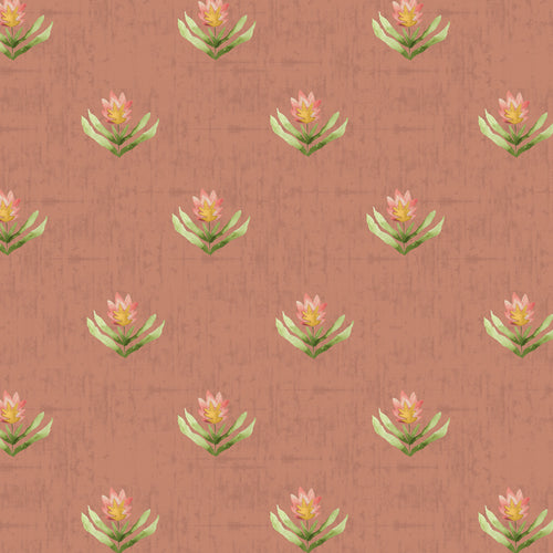 Floral Orange Wallpaper - Raja  1.4m Wide Width Wallpaper (By The Metre) Terracotta Voyage Maison