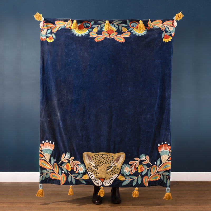 Wylder Regal Leopard Throw in Royal Blue