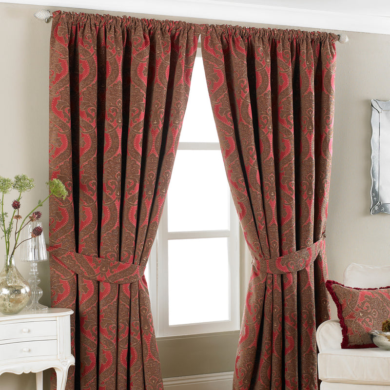 Renaissance Jacquard Pencil Pleat Curtains Burgundy