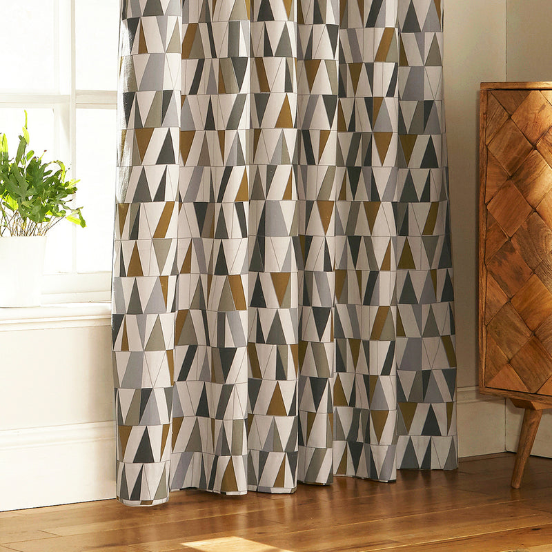 furn. Reno Geometric Eyelet Curtains in Charcoal/Gold