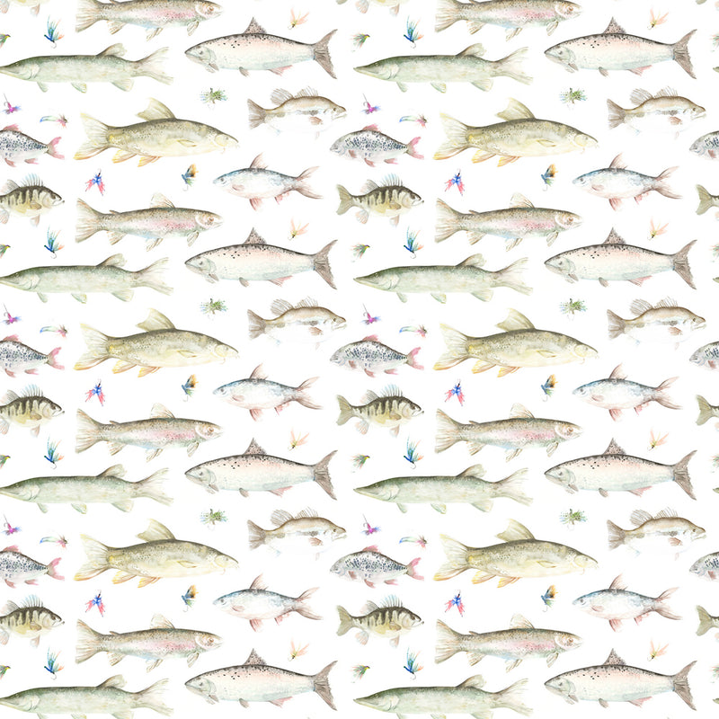 Voyage Maison River Fish Large Printed Linen Fabric in Cream