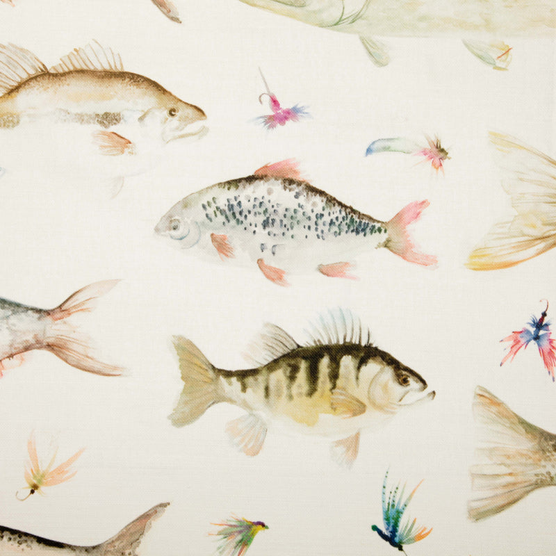 River Fish Large Printed Fabric Sample Swatch Cream