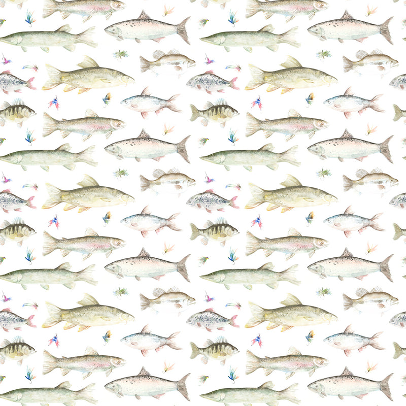 Voyage Maison River Fish Large Printed Linen Fabric in Natural