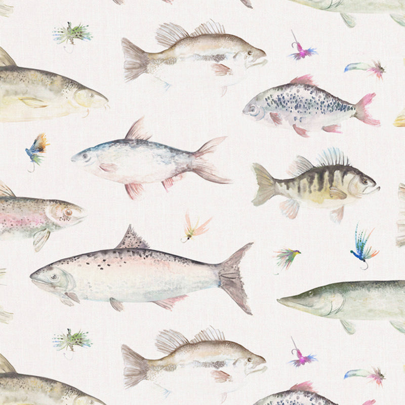 River Fish Printed Fabric Sample Swatch Cream