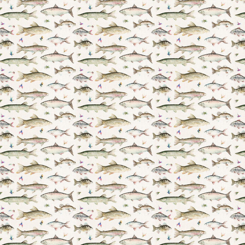 Voyage Maison River Fish Printed Linen Fabric in Natural