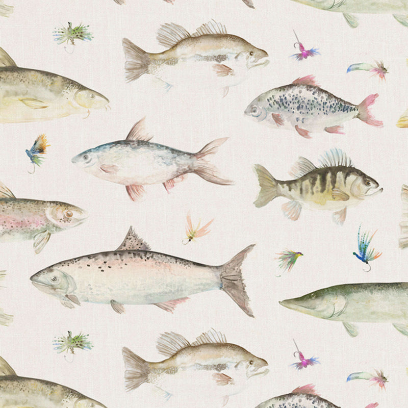 River Fish Printed Fabric Sample Swatch Linen