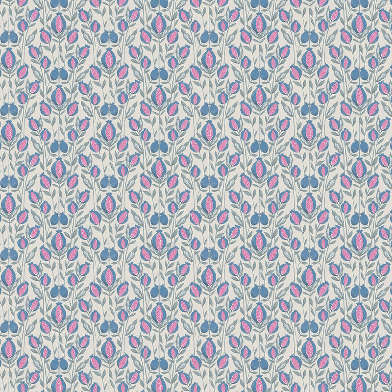 Voyage Maison Rithani Printed Cotton Fabric in Bluebell Cream