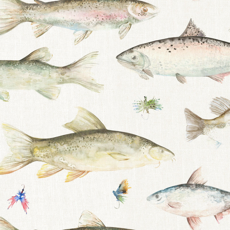 River Fish 1.4m Wide Width Wallpaper (By The Metre) Cream