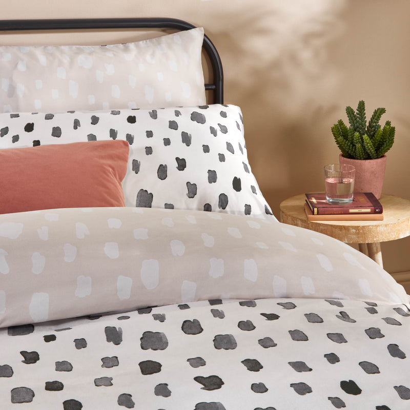 Spotted Multi Bedding - Robi Printed Soft Touch Duvet Cover Set Linen/Charcoal Duvet Day