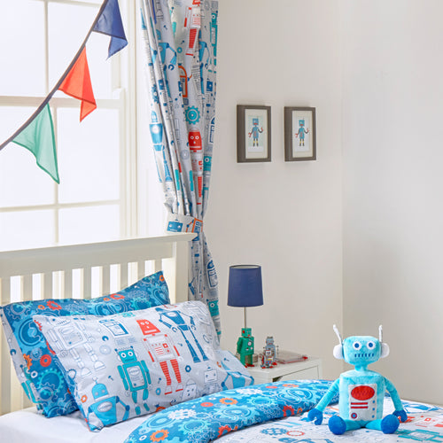 little furn. Robot Kids Pencil Pleat Curtains in Blue