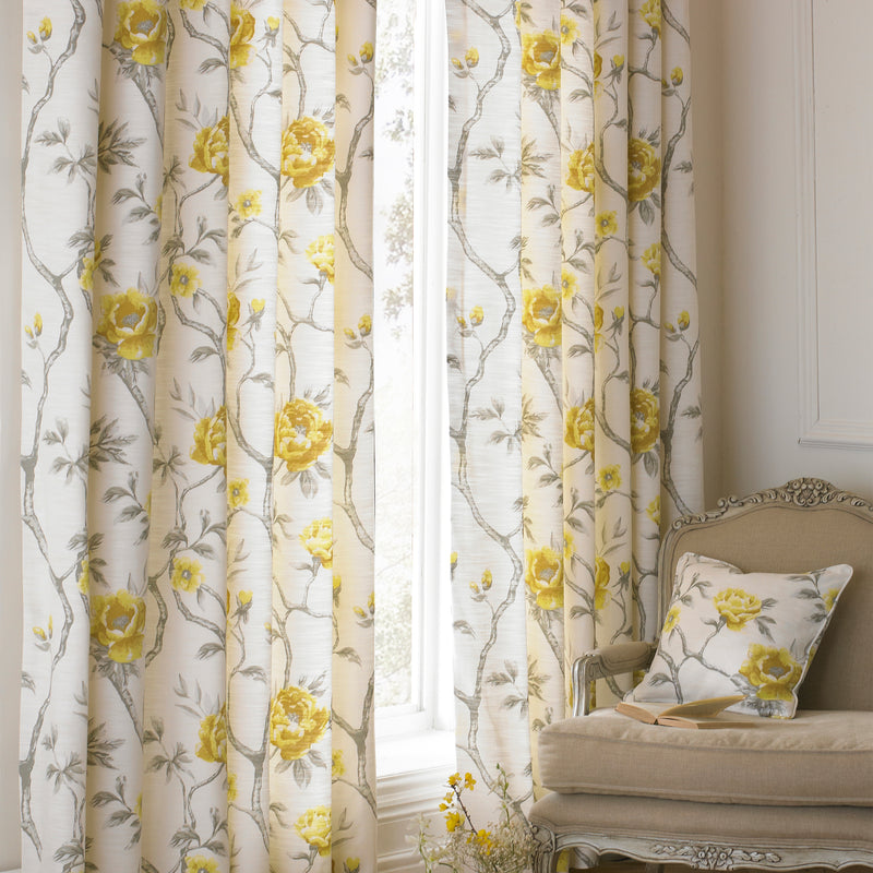 Rosemoor Floral Eyelet Curtains Ochre