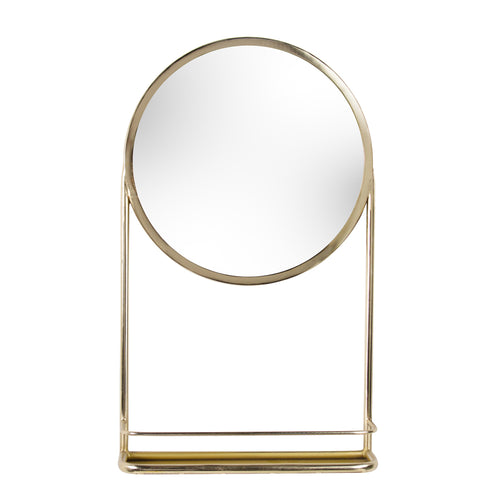 Ouko Round Shelf Wall Mirror in Brass