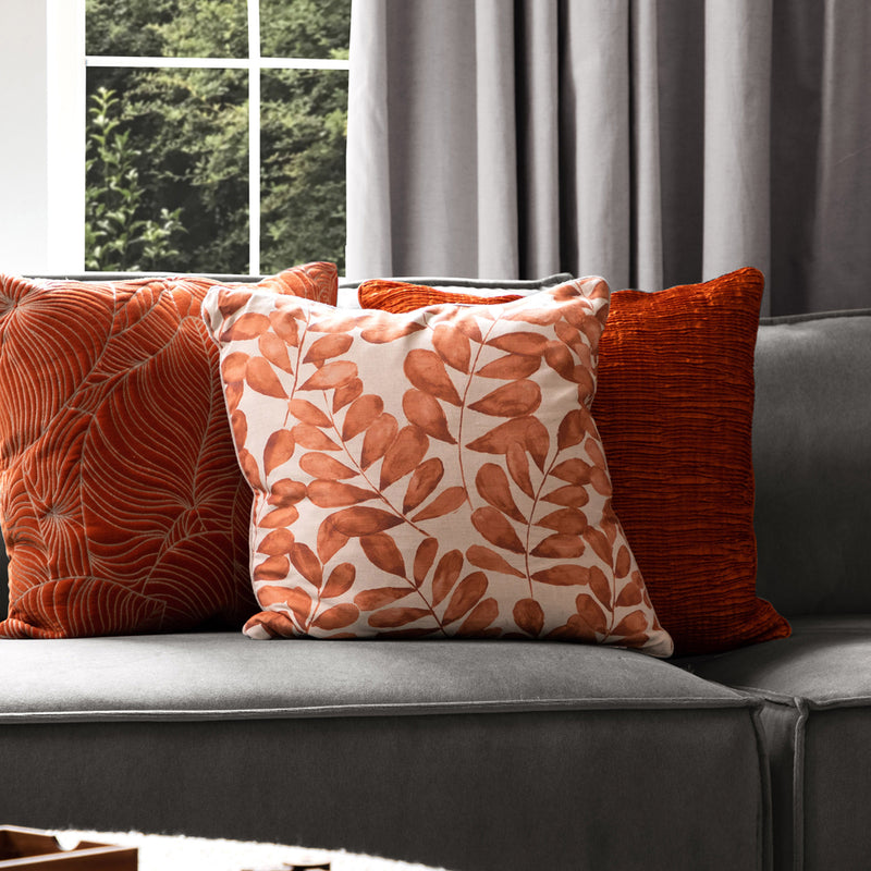 Floral Orange Cushions - Rowan Printed Cushion Cover Amber Additions