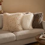 Plain Cream Cushions - Rowan Faux Fur  Cushion Cover Ecru Furn