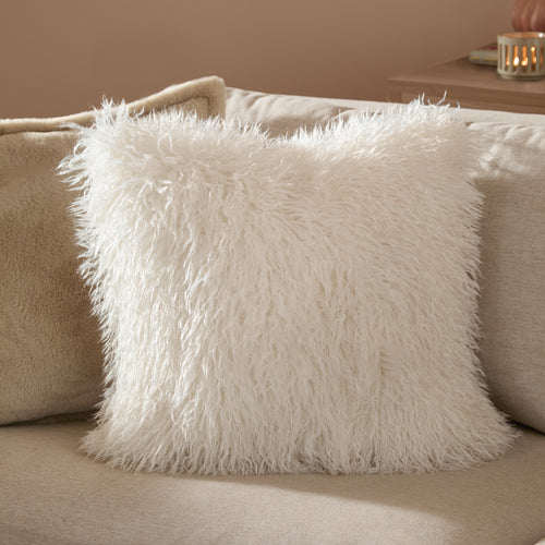 Plain Cream Cushions - Rowan Faux Fur  Cushion Cover Ecru Furn