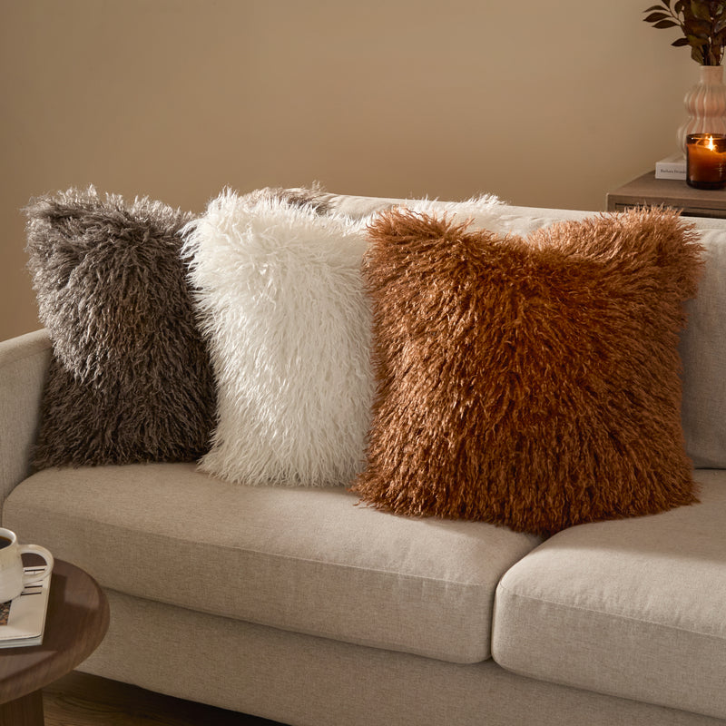 Plain Orange Cushions - Rowan Faux Fur  Cushion Cover Ginger Furn