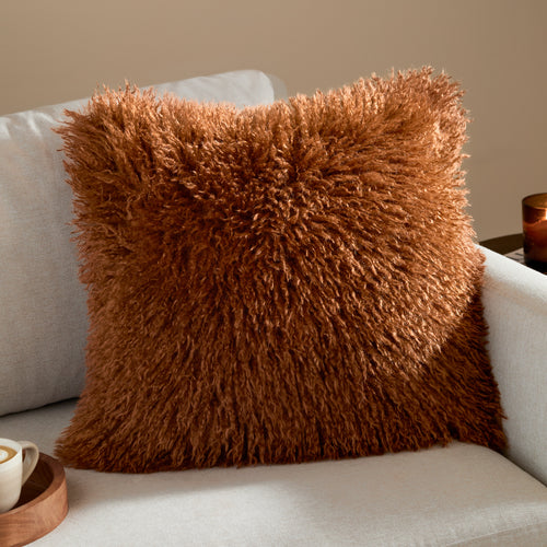 Plain Orange Cushions - Rowan Faux Fur  Cushion Cover Ginger Furn