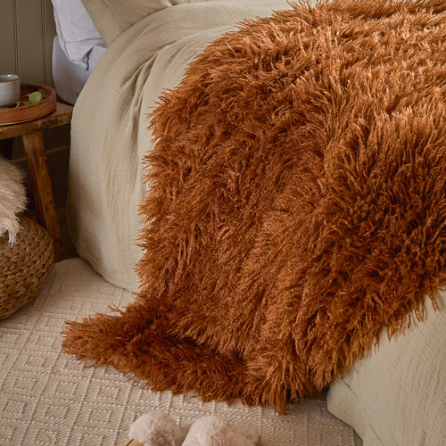 Plain Orange Throws  - Rowan Faux Fur  Throw Ginger Furn