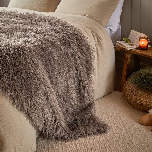 Plain Brown Throws  - Rowan Faux Fur  Throw Mocha Furn