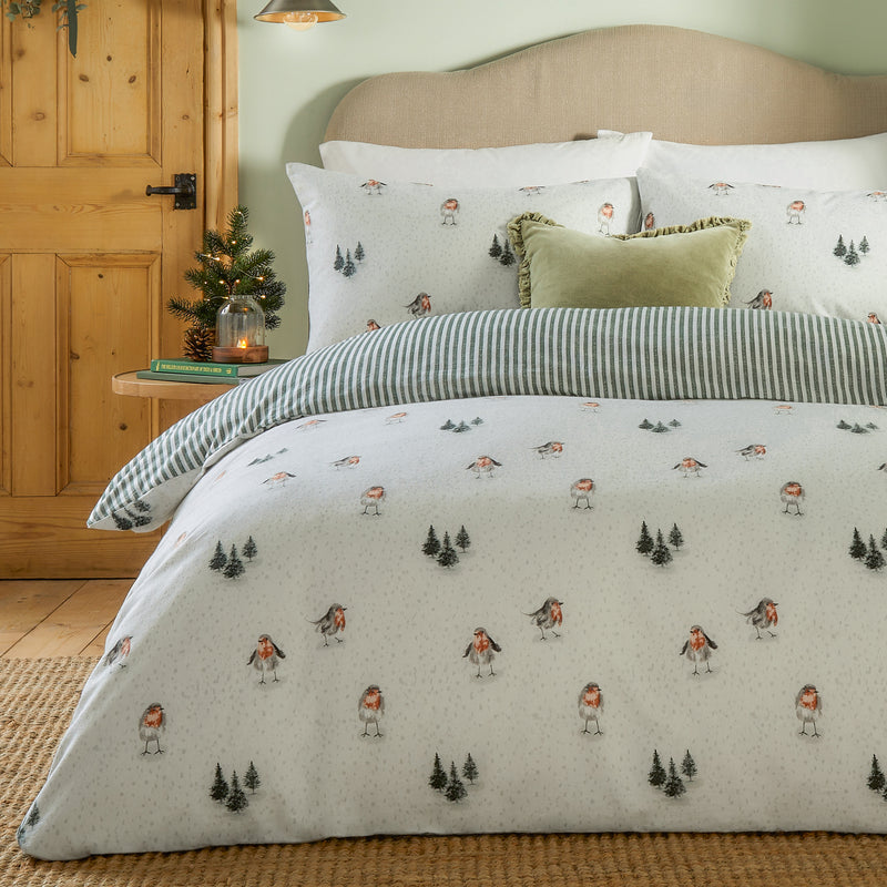 Animal Cream Bedding  - Robin's Return Brushed Cotton Duvet Cover Set Cream/Pine Wylder Nature