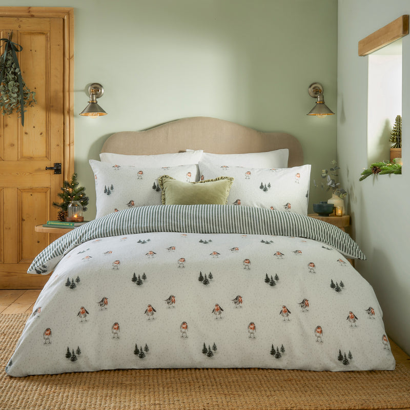 Animal Cream Bedding  - Robin's Return Brushed Cotton Duvet Cover Set Cream/Pine Wylder Nature
