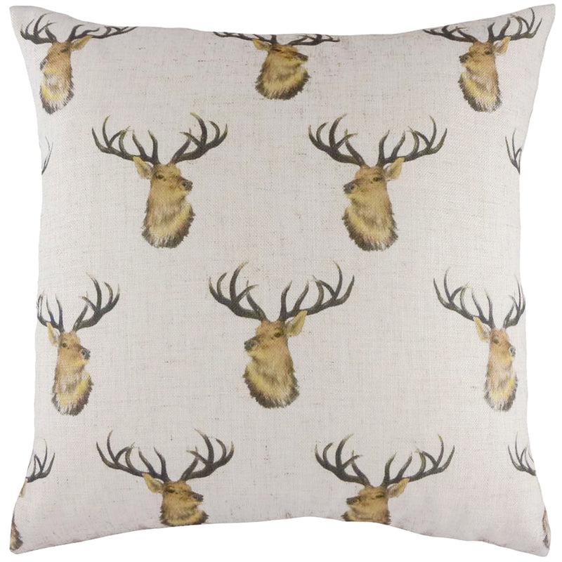 Animal White Cushions - Stag Head Repeat Stag Feather Filled Cushion White Evans Lichfield