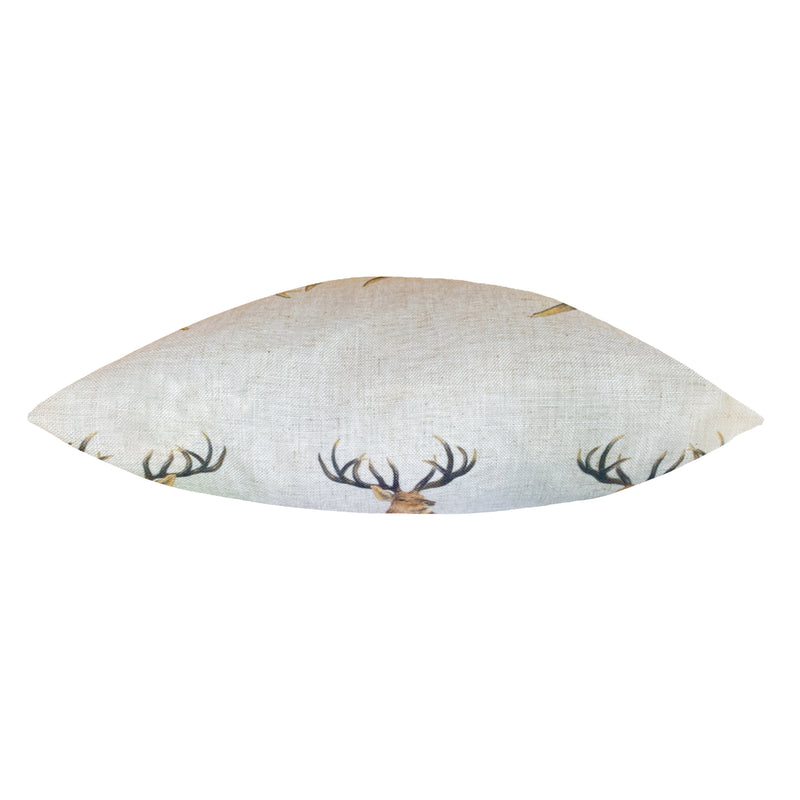 Animal White Cushions - Stag Head Repeat Stag Feather Filled Cushion White Evans Lichfield