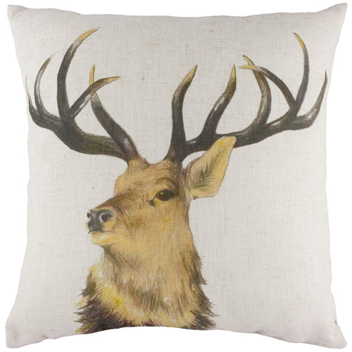 Animal White Cushions - Stag Head Repeat Stag Feather Filled Cushion White Evans Lichfield