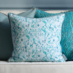 Floral Blue Cushions - Saana Printed Piped Feather Filled Cushion Teal Voyage Maison